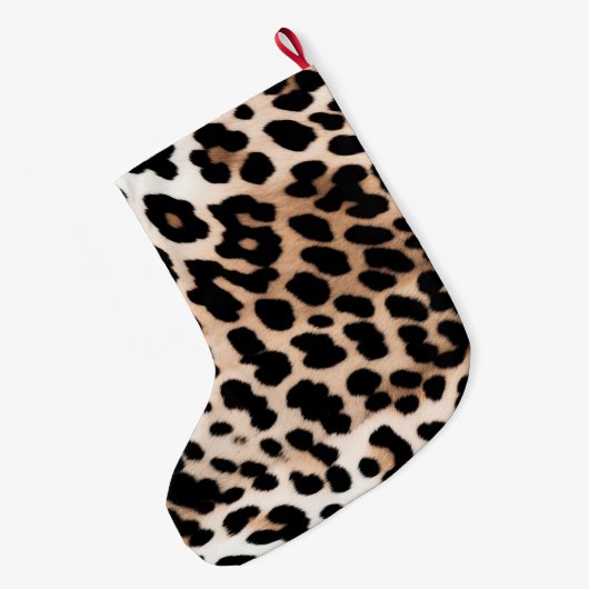Cream Black Leopard-afdrukken Grote Kerstsok (Achterkant (Hangend))