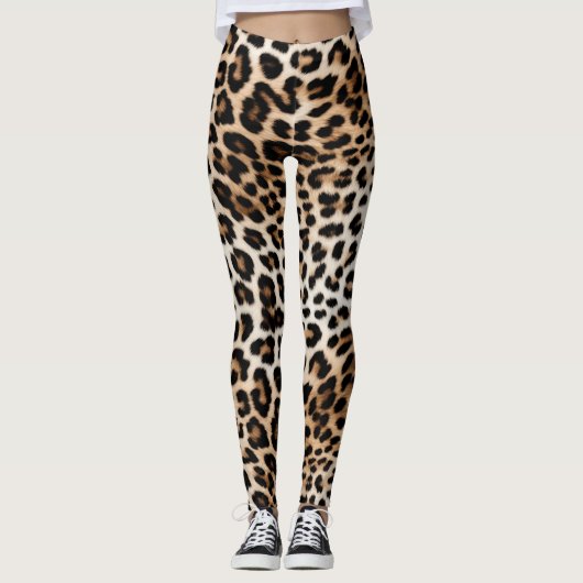 Cream Black Leopard-afdrukken Leggings (Voorkant)