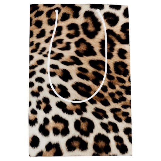 Cream Black Leopard-afdrukken Medium Cadeauzakje (Voorkant)