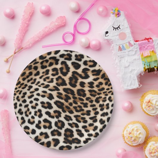 Cream Black Leopard-afdrukken Papieren Bordje (Feest)