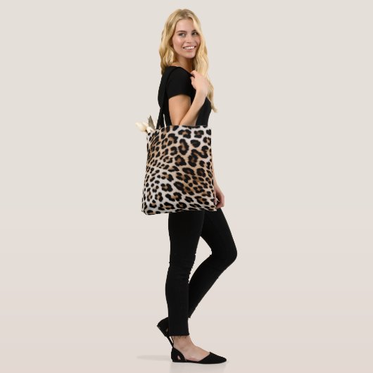 Cream Black Leopard-afdrukken Tote Bag (Op model)