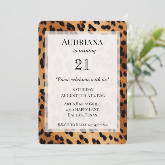 Cream Black Leopard Animal Print Verjaardag Kaart