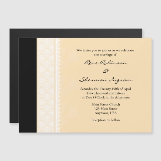 Cream Black Modern Magnetic Wedding Invitation Magnetische Uitnodiging (Voorkant / Achterkant)