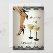 Cream Black Shoes Wine Glass Birthday Party Kaart (Voorkant)