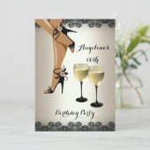 Cream Black Shoes Wine Glass Birthday Party Kaart (Staand voorkant)
