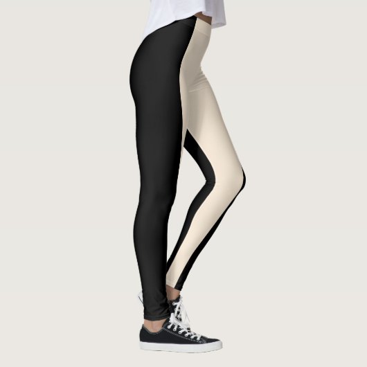 Cream & Black Stripe Moderne Chic Lounge Gym Leggings (Rechts)