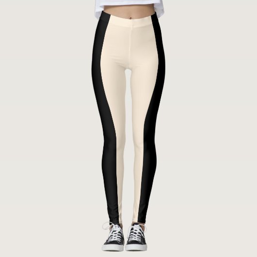 Cream & Black Stripe Moderne Chic Lounge Gym Leggings (Voorkant)