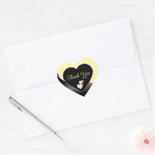 Cream Black Wavy Roos Gold met Harten Dank U Hart Sticker (Envelop)