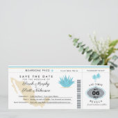 Cream Blauwgroen Mexico Save the Date Boarding Pas (Staand voorkant)