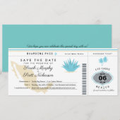Cream Blauwgroen Mexico Save the Date Boarding Pas (Voorkant / Achterkant)