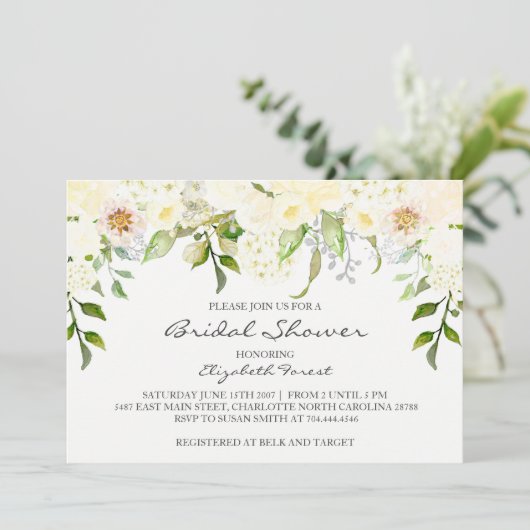 Cream bloem bruids douche uitnodiging (Staand voorkant)