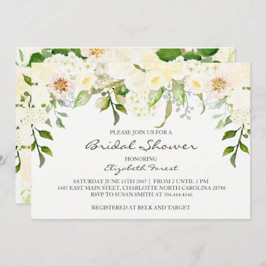 Cream bloem bruids douche uitnodiging (Voorkant / Achterkant)