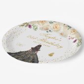 Cream Bloemen Donkere Huid Meisje Verjaardagsfeest Papieren Bordje (Gekanteld)