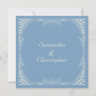  Cream Bloemen Lijst op Dusk Blue Wedding Kaart