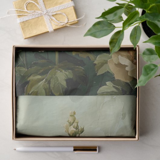 Cream bloemen op groene achtergrond tissuepapier (Geschenk)