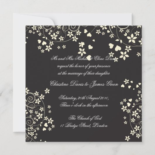 Cream-bloemen zwart op je foto kaart (Achterkant)