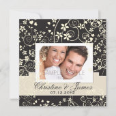 Cream-bloemen zwart op je foto kaart (Voorkant)