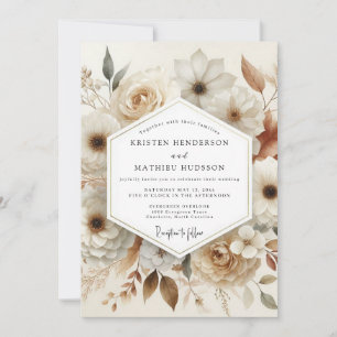 Cream Bloom Romance Bruiloft Kaart