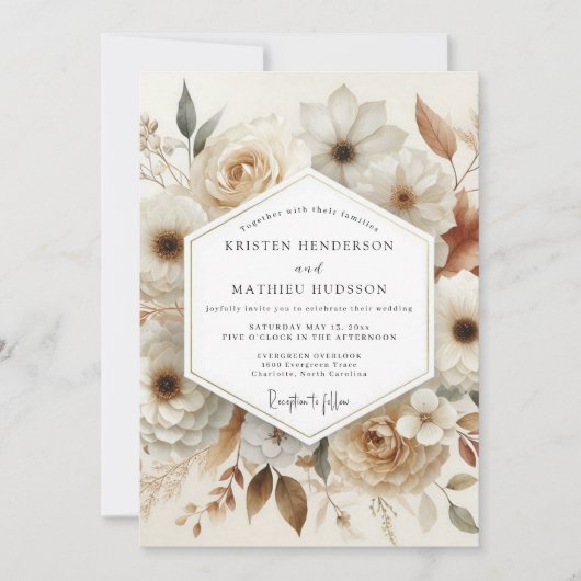 Cream Bloom Romance Bruiloft Kaart (Voorkant)