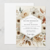 Cream Bloom Romance Bruiloft Kaart (Voorkant / Achterkant)