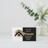 Cream Blu Linen Gold Key Real Estate Visitekaartje (Staand voorkant)