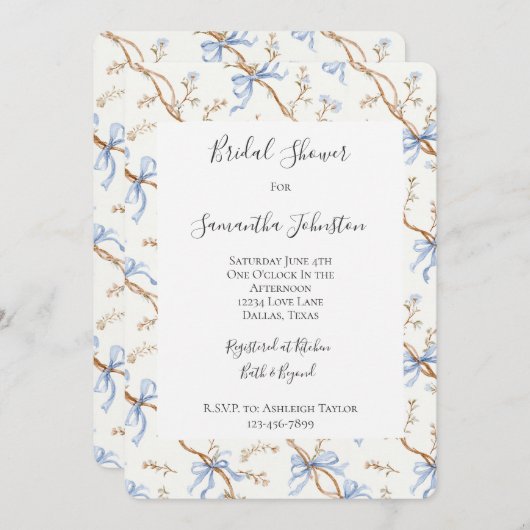 Cream Blue Bows Kaart (Voorkant / Achterkant)