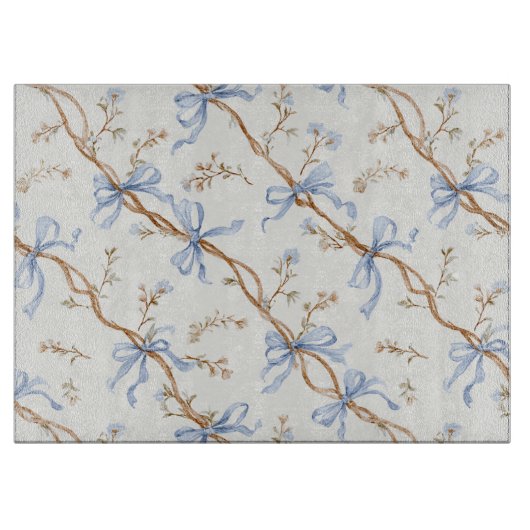 Cream Blue Bows Snijplank (Voorkant)