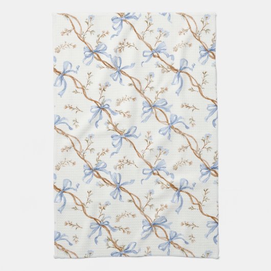 Cream Blue Bows Theedoek (Verticaal)