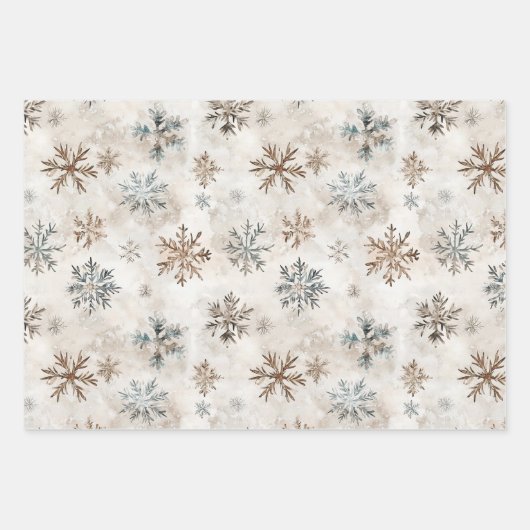 Cream Blue Brown Snowflakes Birds Fox Christmas Inpakpapier Vel (Voorkant)