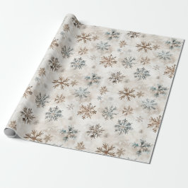 Cream Blue Brown Snowflakes Christmas Cadeaupapier