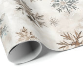 Cream Blue Brown Snowflakes Christmas Cadeaupapier (Rol Hoek)