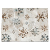 Cream Blue Brown Snowflakes Christmas Groot Cadeauzakje (Voorkant)