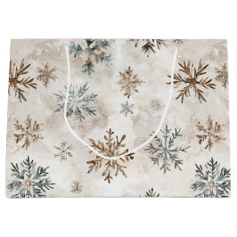 Cream Blue Brown Snowflakes Christmas Groot Cadeauzakje
