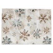 Cream Blue Brown Snowflakes Christmas Groot Cadeauzakje (Achterkant)