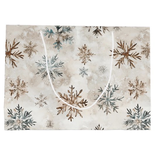 Cream Blue Brown Snowflakes Christmas Groot Cadeauzakje (Achterkant)