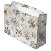 Cream Blue Brown Snowflakes Christmas Groot Cadeauzakje (Achterkant Gekanteld)