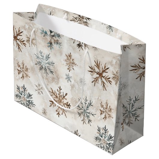 Cream Blue Brown Snowflakes Christmas Groot Cadeauzakje (Achterkant Gekanteld)