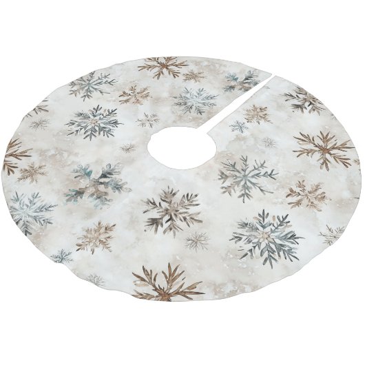 Cream Blue Brown Snowflakes Christmas Kerstboom Rok (Gekanteld)