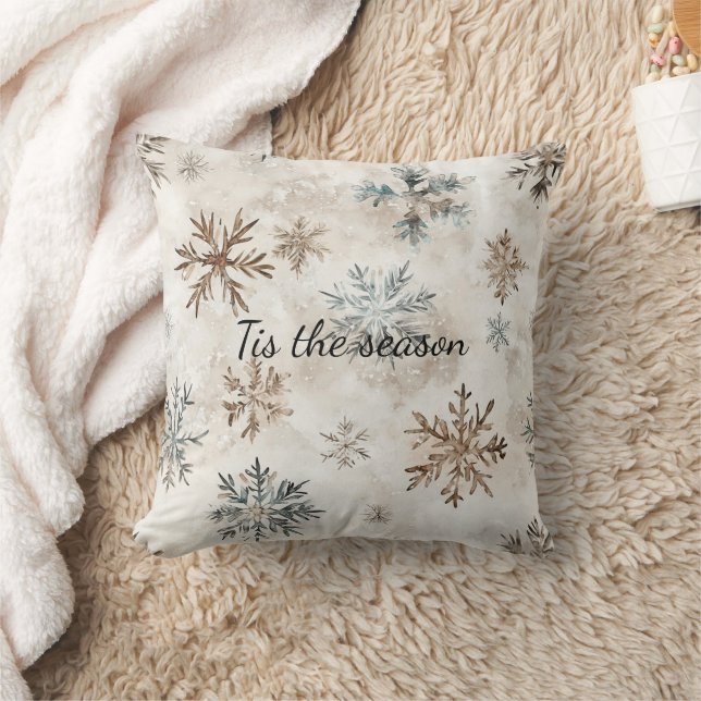 Cream Blue Brown Snowflakes Christmas Kussen (Deken)