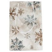 Cream Blue Brown Snowflakes Christmas Medium Cadeauzakje (Voorkant)