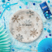 Cream Blue Brown Snowflakes Christmas Papieren Bordje (Feest)