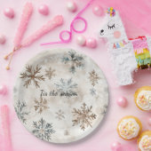 Cream Blue Brown Snowflakes Christmas Papieren Bordje (Feest)