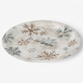 Cream Blue Brown Snowflakes Christmas Papieren Bordje (Gekanteld)