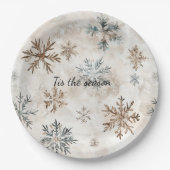 Cream Blue Brown Snowflakes Christmas Papieren Bordje (Voorkant)