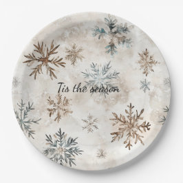 Cream Blue Brown Snowflakes Christmas Papieren Bordje