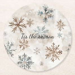 Cream Blue Brown Snowflakes Christmas Ronde Kartonnen Onderzetter
