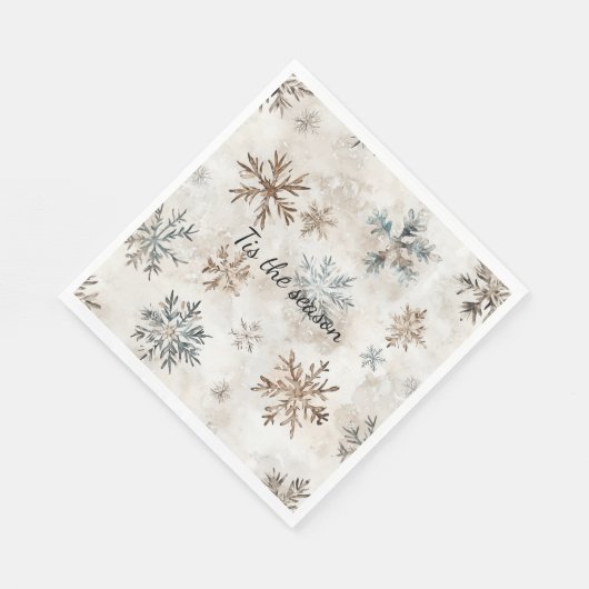 Cream Blue Brown Snowflakes Christmas Servet (Hoek)