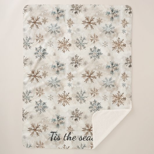 Cream Blue Brown Snowflakes Christmas Sherpa Deken (Voorkant)