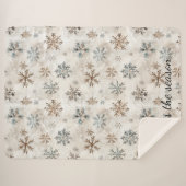 Cream Blue Brown Snowflakes Christmas Sherpa Deken (Voorkant (horizontaal))