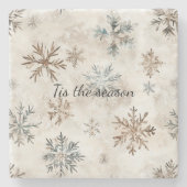 Cream Blue Brown Snowflakes Christmas Stenen Onderzetter (Voorkant)